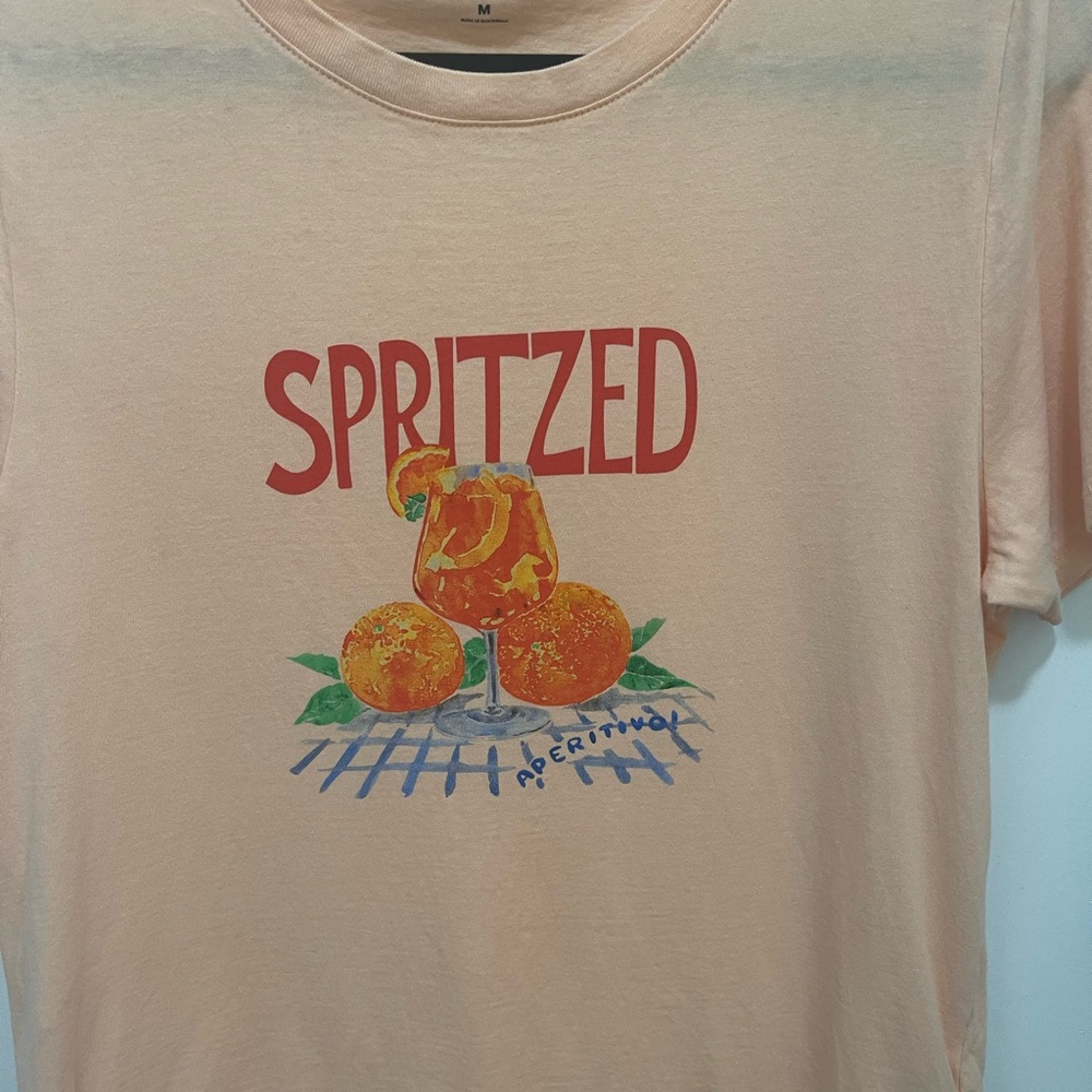 J.Crew Peach Graphic “Spritzed” Short Sleeve Tee Shirt , Orange Design - size M - Picture 3 of 12